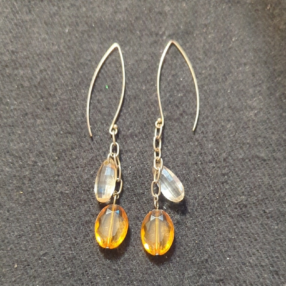 Silver Tone Clear Brown Crystal Beaded Chain Dangle Drop Statement Earrings